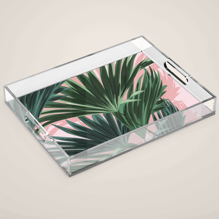 Pink and green palm trees Acrylic Tray Gallery Image 1