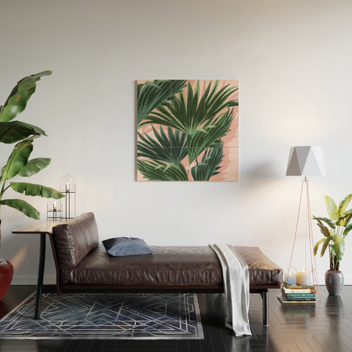 Pink and green palm trees Wood Wall Art Gallery Image 2