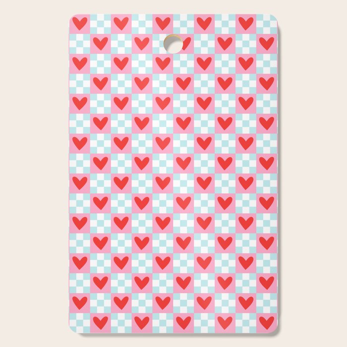 Red love heart checkered pattern Cutting Board Gallery Image 1
