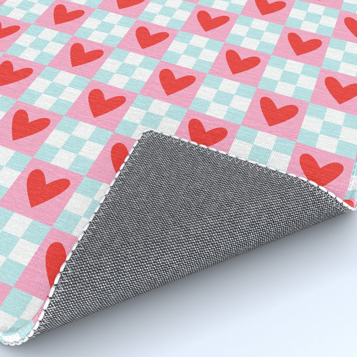 Red love heart checkered pattern Rug Gallery Image 4