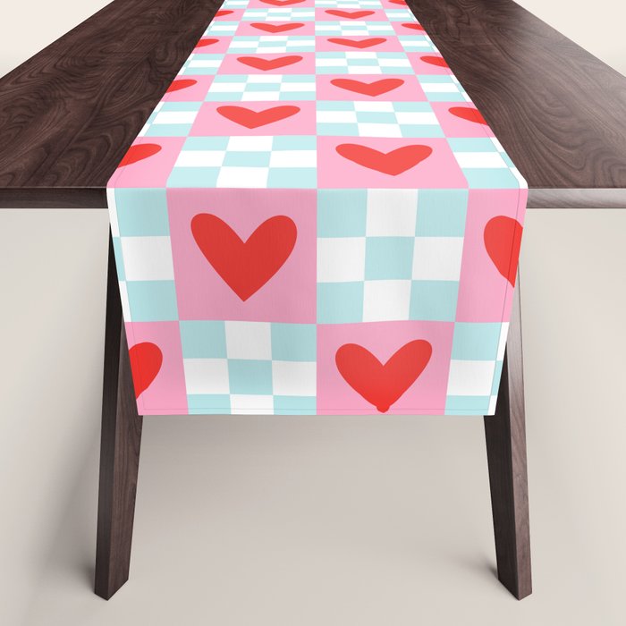 Red love heart checkered pattern Table Runner Gallery Image 1