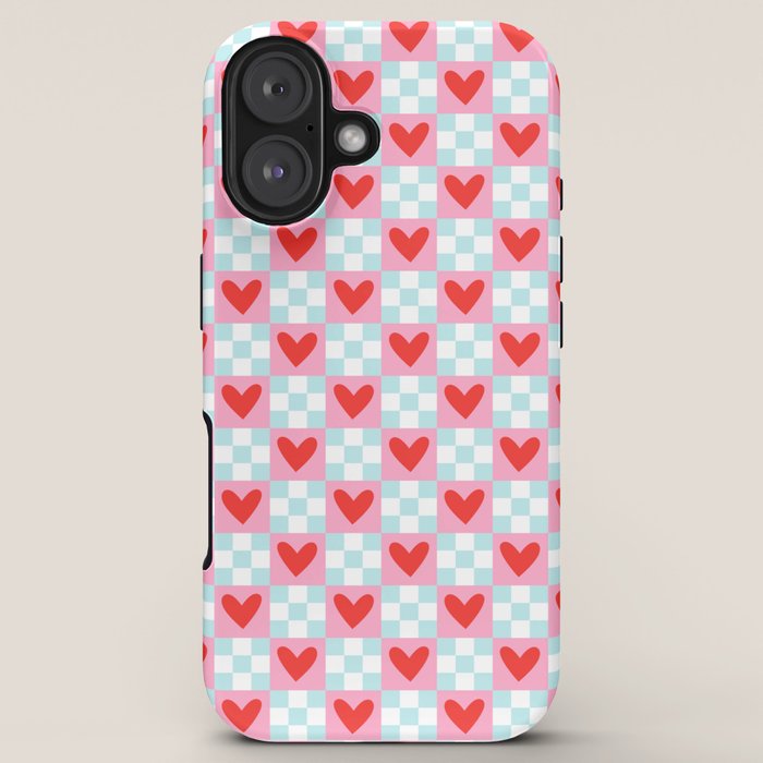 Red love heart checkered pattern iPhone Case Gallery Image 5