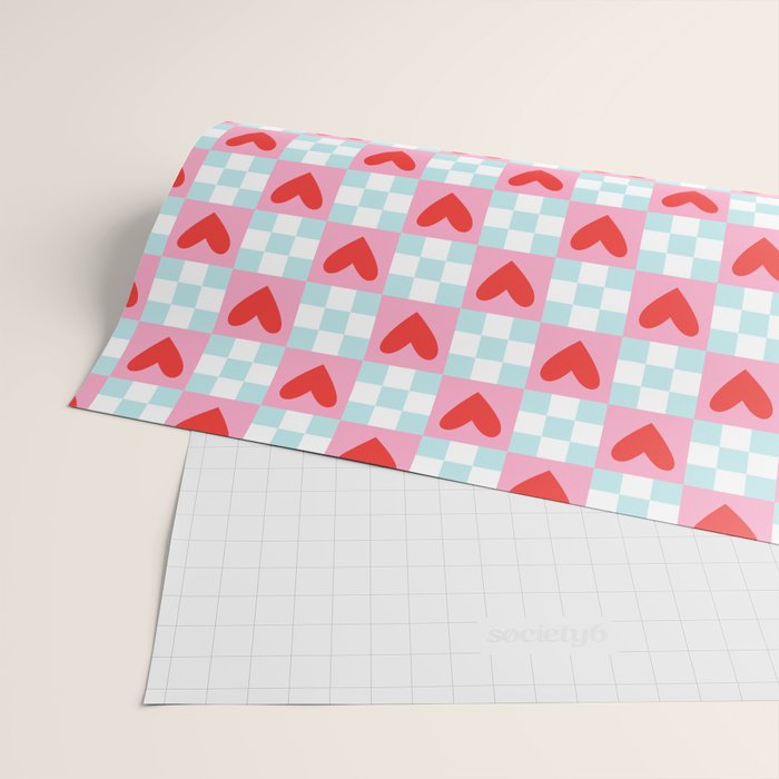 Red love heart checkered pattern Wrapping Paper Gallery Image 2