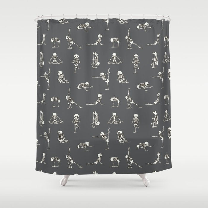 Skeleton Yoga_Gray Shower Curtain Gallery Image 1