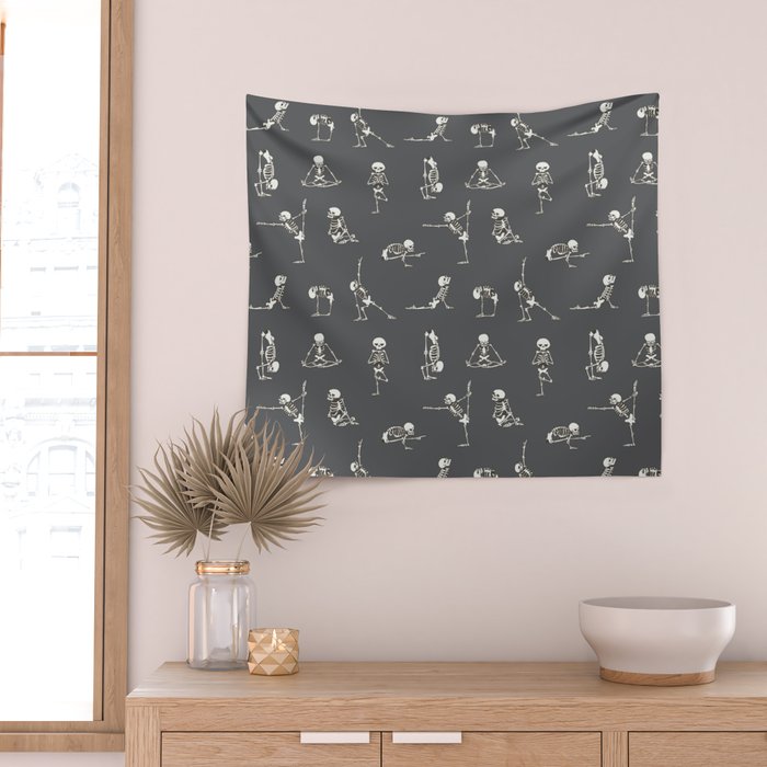 Skeleton Yoga_Gray Wall Tapestry Gallery Image 2