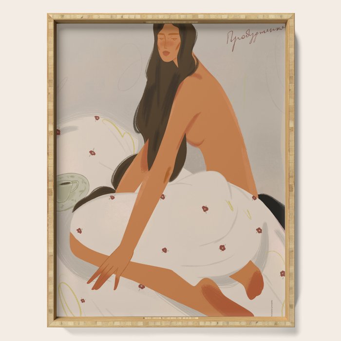  elegant woman in bed with blanket Serving Tray Gallery Image 1