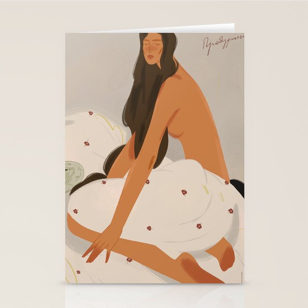  elegant woman in bed with blanket Stationery Card Gallery Image 1