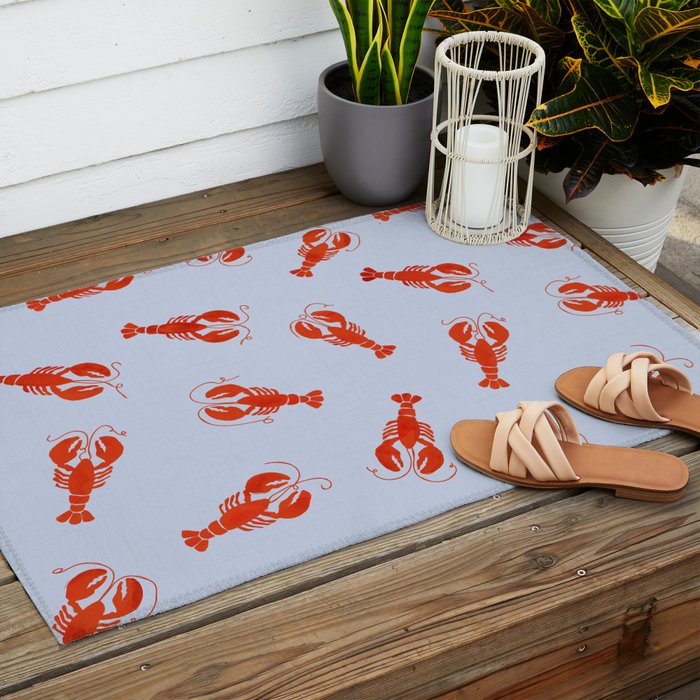 Classic Red Lobsters Pattern On Light Blue Outdoor Rug Gallery Image 2