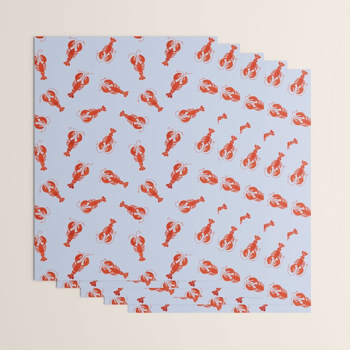 Classic Red Lobsters Pattern On Light Blue Wrapping Paper Gallery Image 3