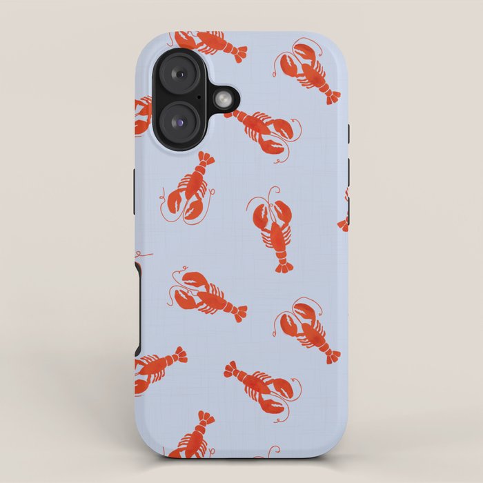Classic Red Lobsters Pattern On Light Blue iPhone Case Gallery Image 1