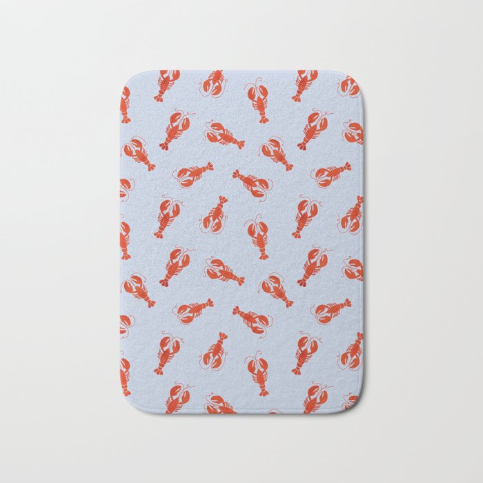 Classic Red Lobsters Pattern On Light Blue Bath Mat Gallery Image 1