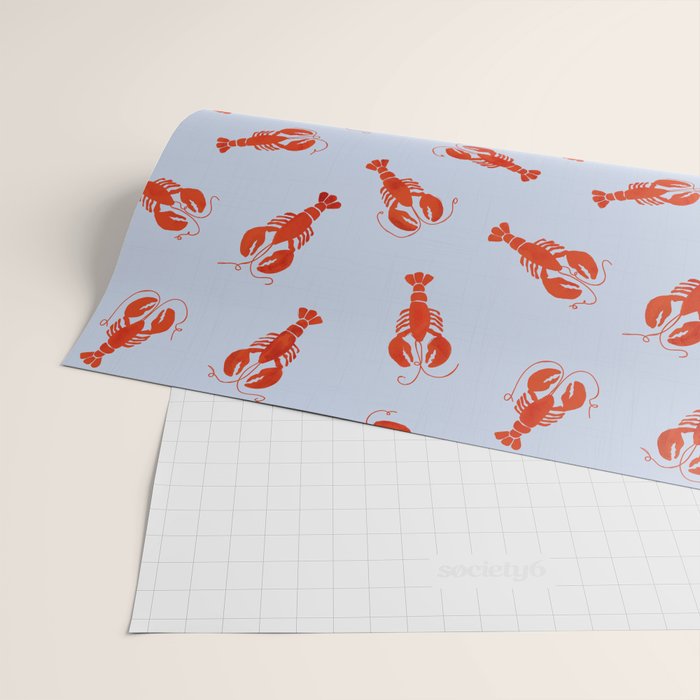 Classic Red Lobsters Pattern On Light Blue Wrapping Paper Gallery Image 2