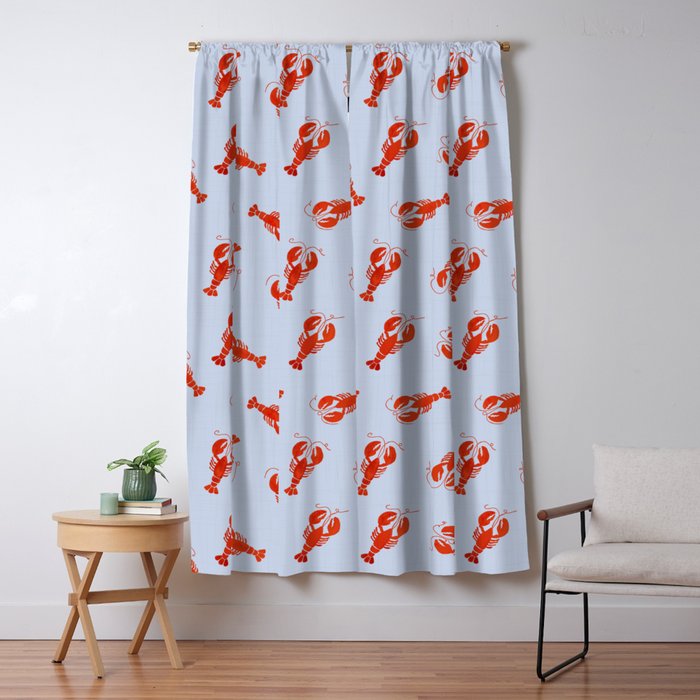 Classic Red Lobsters Pattern On Light Blue Window Curtain Gallery Image 5