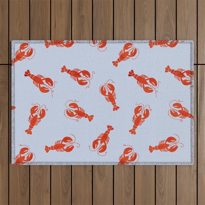 Classic Red Lobsters Pattern On Light Blue Outdoor Rug Gallery Image 1