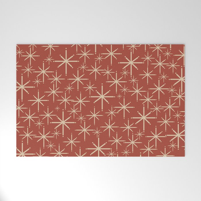 Mid Century Modern Twinkling Stars Retro Atomic Rust Pattern Welcome Mat Gallery Image 1