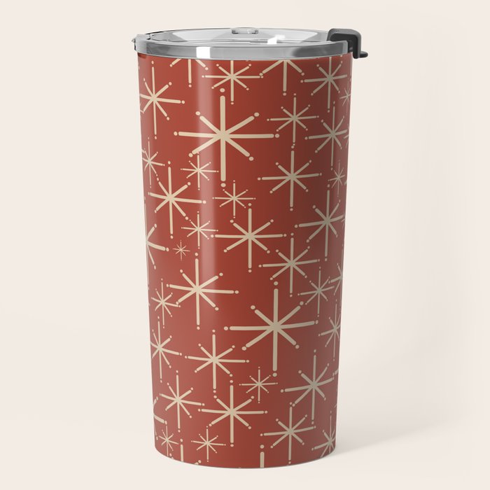Mid Century Modern Twinkling Stars Retro Atomic Rust Pattern Travel Mug Gallery Image 2