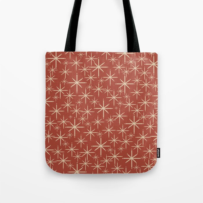 Mid Century Modern Twinkling Stars Retro Atomic Rust Pattern Tote Bag Gallery Image 1