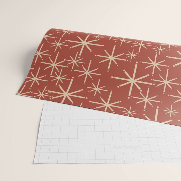 Mid Century Modern Twinkling Stars Retro Atomic Rust Pattern Wrapping Paper Gallery Image 2