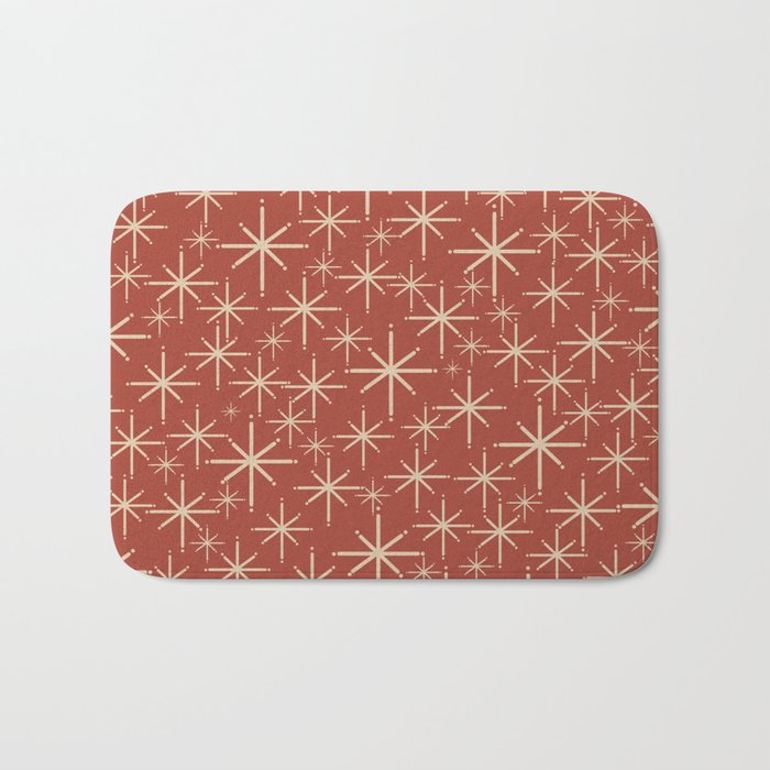 Mid Century Modern Twinkling Stars Retro Atomic Rust Pattern Bath Mat Gallery Image 1