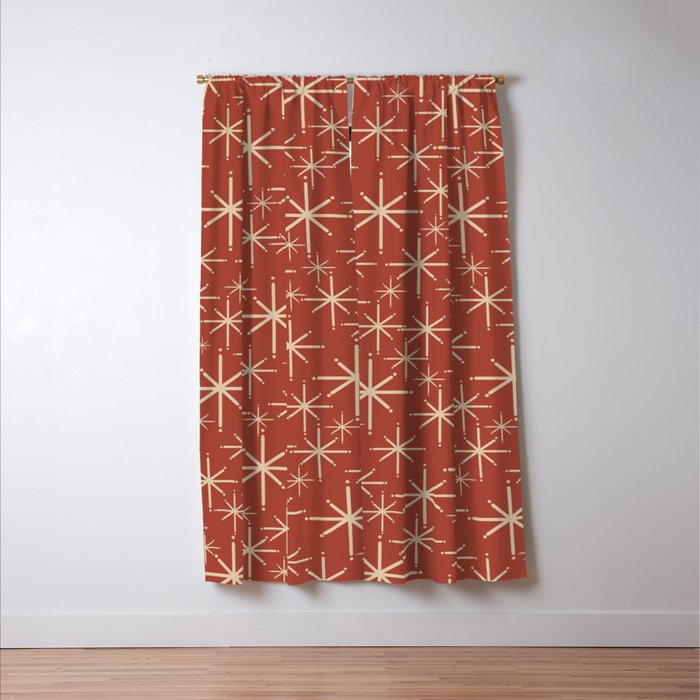 Mid Century Modern Twinkling Stars Retro Atomic Rust Pattern Window Curtain Gallery Image 3