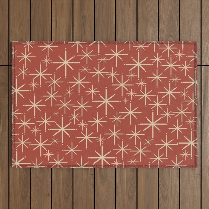 Mid Century Modern Twinkling Stars Retro Atomic Rust Pattern Outdoor Rug Gallery Image 1