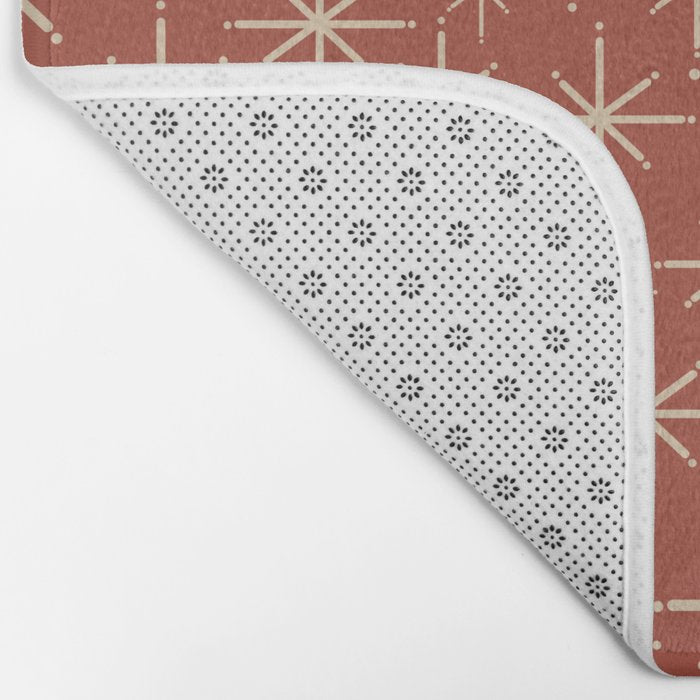 Mid Century Modern Twinkling Stars Retro Atomic Rust Pattern Bath Mat Gallery Image 2