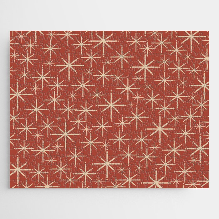 Mid Century Modern Twinkling Stars Retro Atomic Rust Pattern Jigsaw Puzzle Gallery Image 1