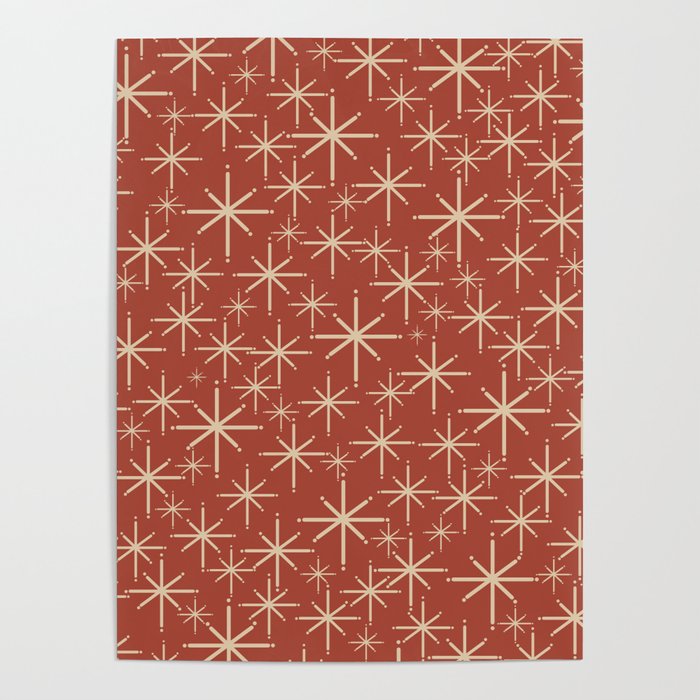 Mid Century Modern Twinkling Stars Retro Atomic Rust Pattern Poster Gallery Image 4