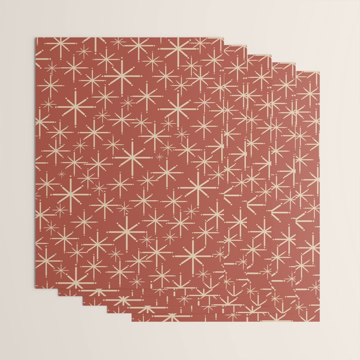 Mid Century Modern Twinkling Stars Retro Atomic Rust Pattern Wrapping Paper Gallery Image 3