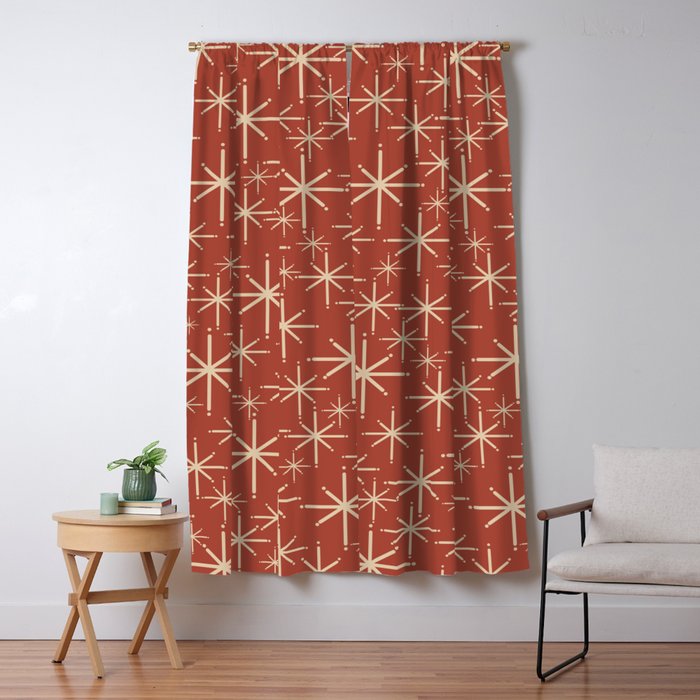 Mid Century Modern Twinkling Stars Retro Atomic Rust Pattern Window Curtain Gallery Image 5