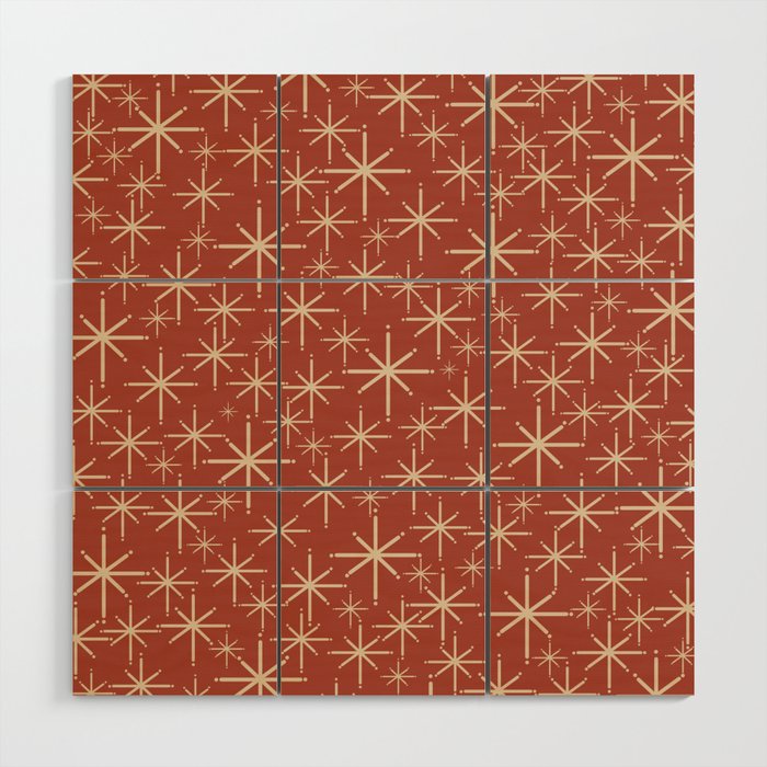 Mid Century Modern Twinkling Stars Retro Atomic Rust Pattern Wood Wall Art Gallery Image 1