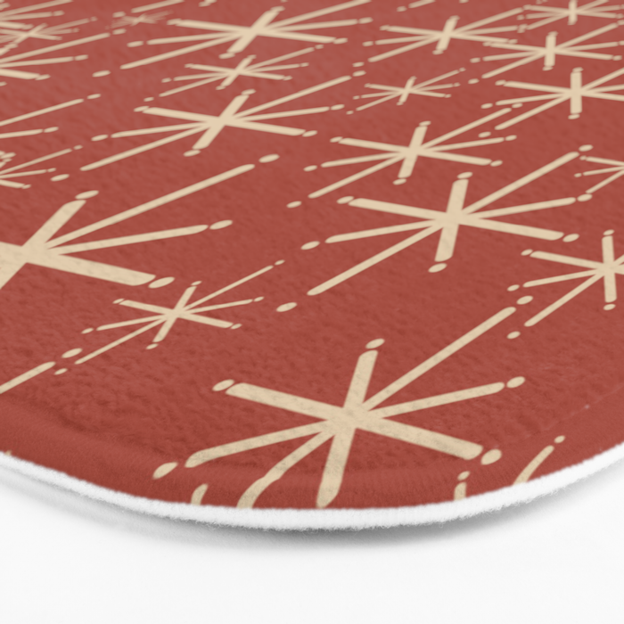 Mid Century Modern Twinkling Stars Retro Atomic Rust Pattern Bath Mat Gallery Image 3