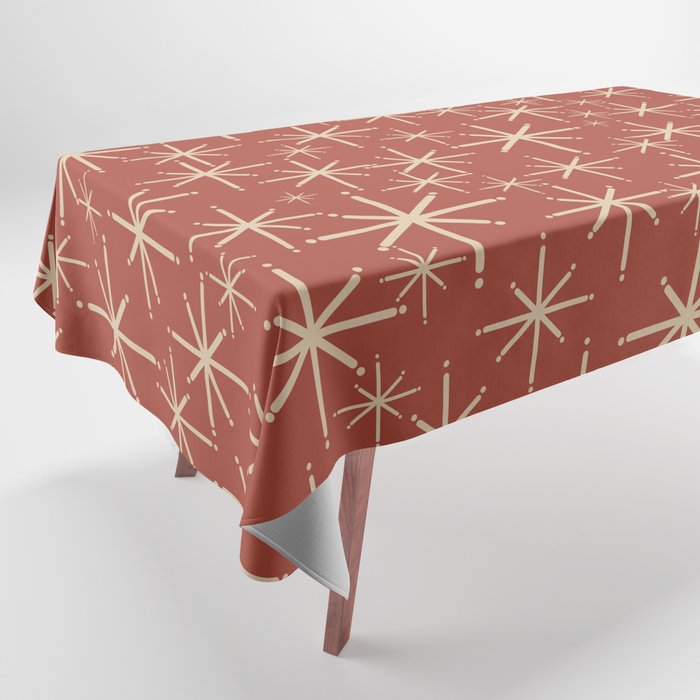 Mid Century Modern Twinkling Stars Retro Atomic Rust Pattern Tablecloth Gallery Image 1