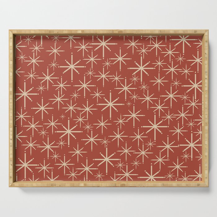 Mid Century Modern Twinkling Stars Retro Atomic Rust Pattern Serving Tray Gallery Image 1