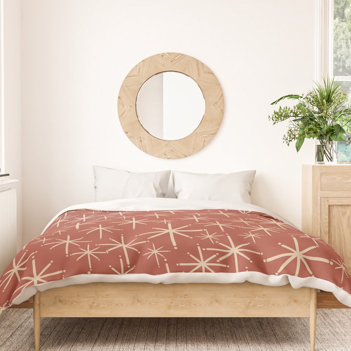Mid Century Modern Twinkling Stars Retro Atomic Rust Pattern Duvet Cover Gallery Image 3