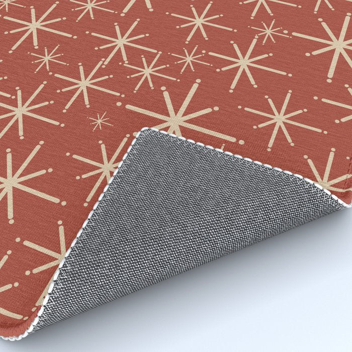Mid Century Modern Twinkling Stars Retro Atomic Rust Pattern Rug Gallery Image 4