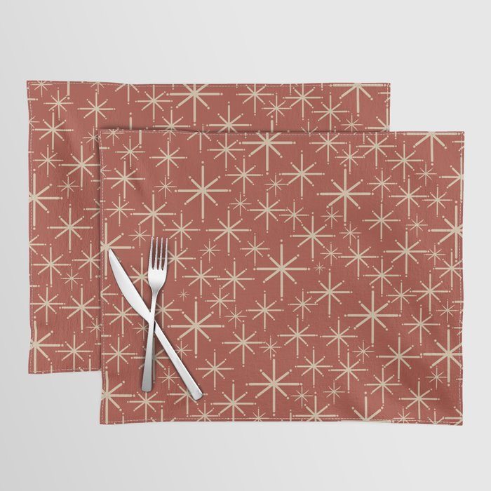 Mid Century Modern Twinkling Stars Retro Atomic Rust Pattern Placemat Gallery Image 1