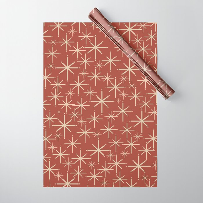Mid Century Modern Twinkling Stars Retro Atomic Rust Pattern Wrapping Paper Gallery Image 1