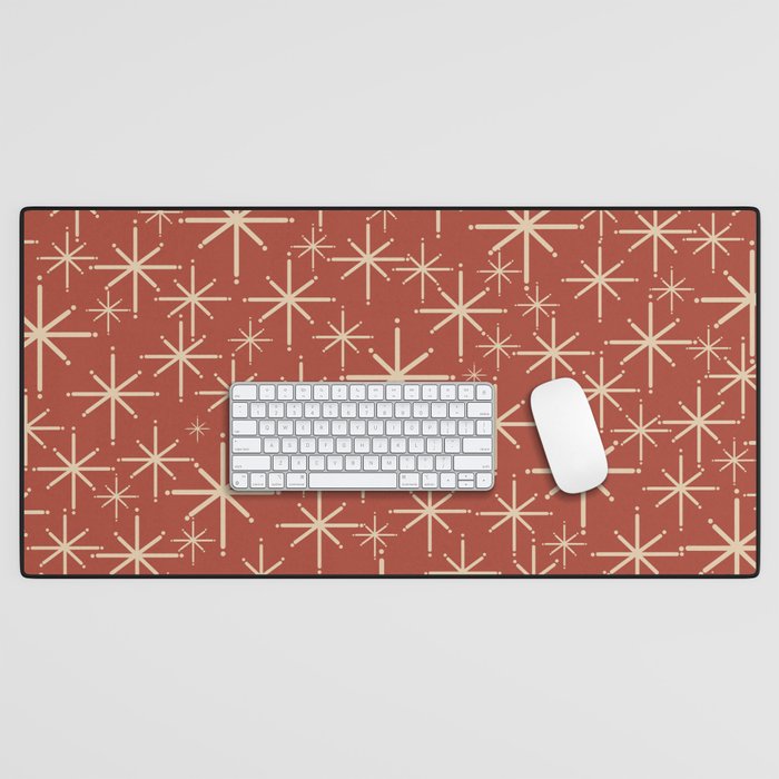 Mid Century Modern Twinkling Stars Retro Atomic Rust Pattern Desk Mat Gallery Image 1