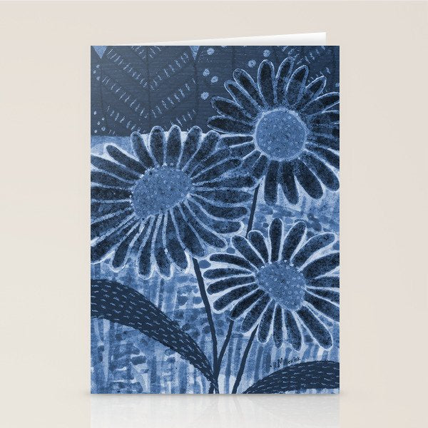 Daisies in Country Field Painting in Navy Blue Stationery Card Gallery Image 1