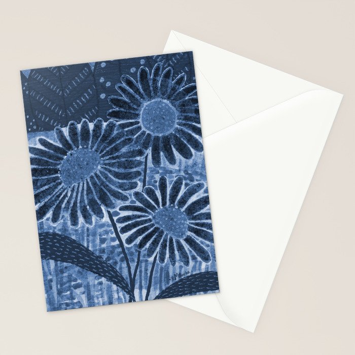 Daisies in Country Field Painting in Navy Blue Stationery Card Gallery Image 2