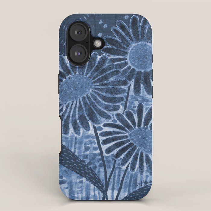 Daisies in Country Field Painting in Navy Blue iPhone Case Gallery Image 1