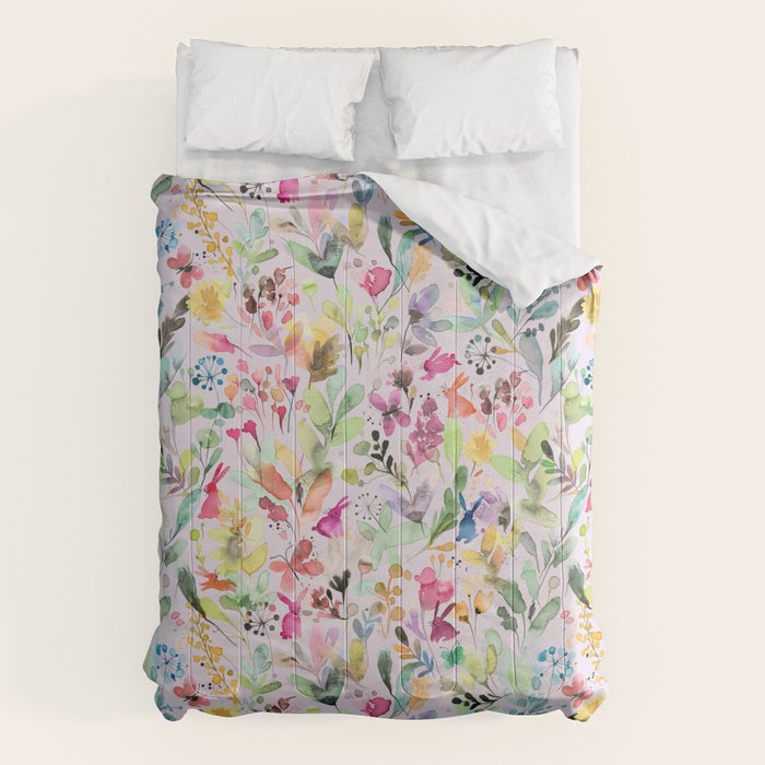 Wild Flowers Meadow Spring Garden Floral Watercolor Pink Comforter Gallery Image 6