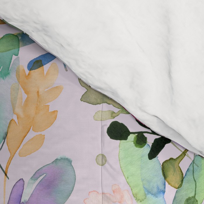 Wild Flowers Meadow Spring Garden Floral Watercolor Pink Comforter Gallery Image 4