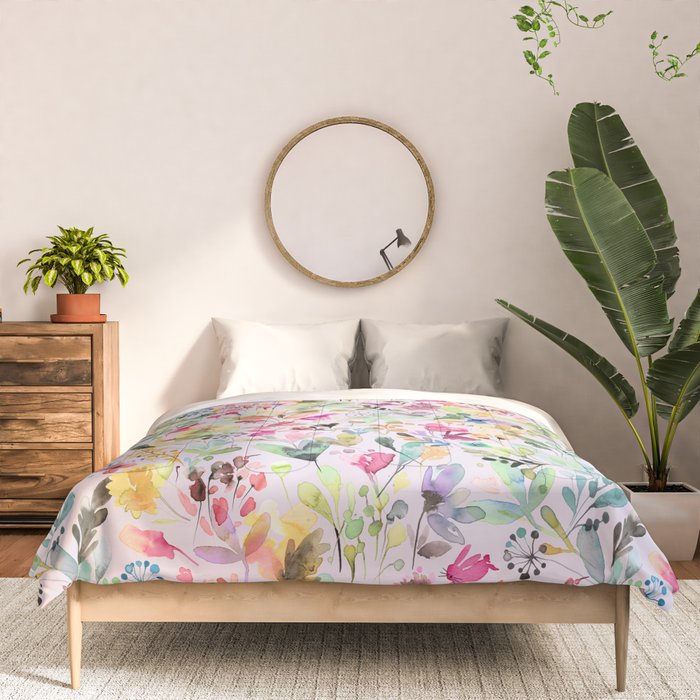 Wild Flowers Meadow Spring Garden Floral Watercolor Pink Comforter Gallery Image 3