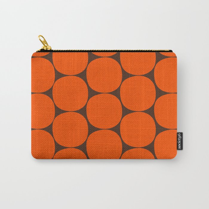 Mod Dots Retro Contemporary Pattern in 70s Orange and Dark Brown Carry All Pouch Gallery Image 1