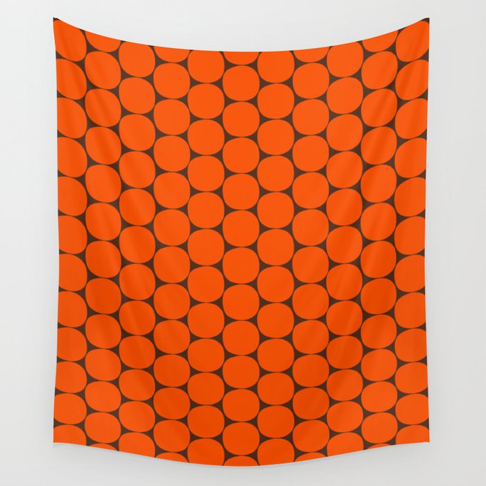 Mod Dots Retro Contemporary Pattern in 70s Orange and Dark Brown Wall Tapestry Gallery Image 1