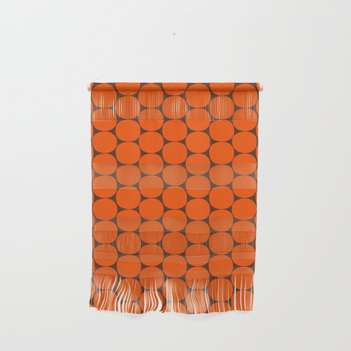 Mod Dots Retro Contemporary Pattern in 70s Orange and Dark Brown Wall Hanging Gallery Image 1
