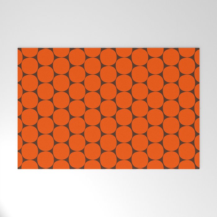 Mod Dots Retro Contemporary Pattern in 70s Orange and Dark Brown Welcome Mat Gallery Image 1