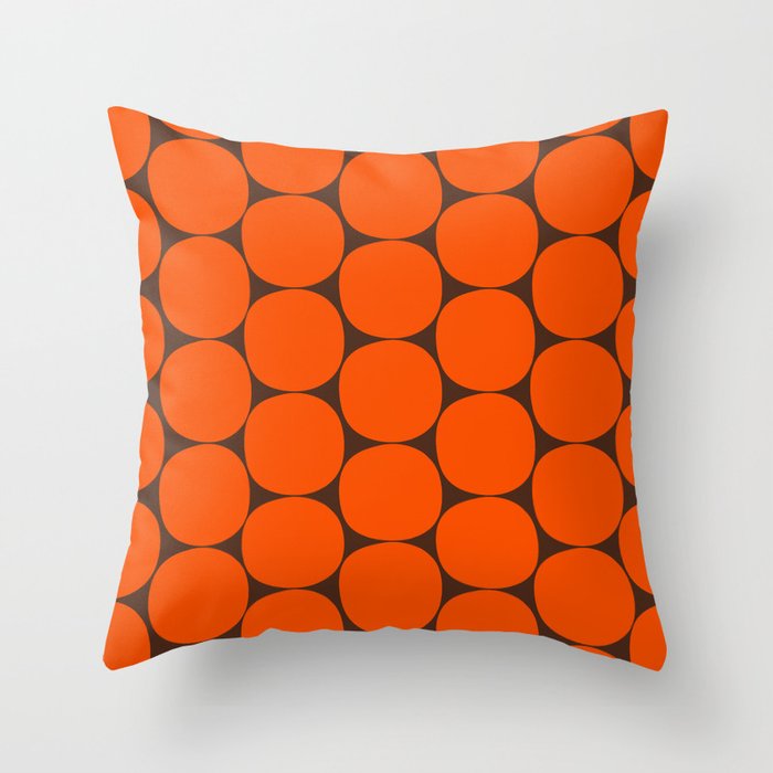 Mod Dots Retro Contemporary Pattern in 70s Orange and Dark Brown Throw Pillow Gallery Image 6
